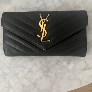YSL LARGE CASSANDRE WALLET, BLACK